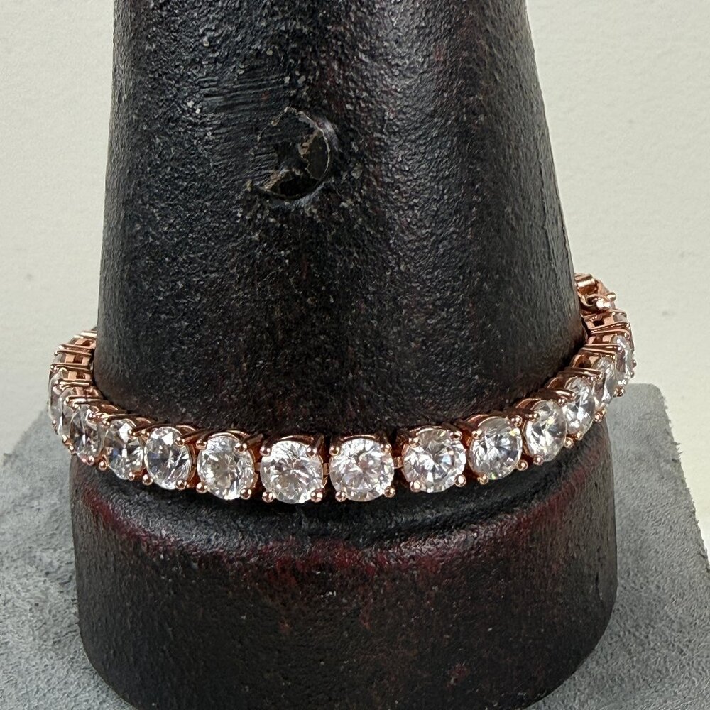 RSE China Rose Gold Tone Rhinestone Tennis Bracelet 7.25"